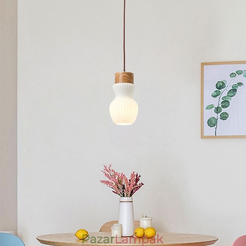 Japán fa függesztőlámpa, üveg vízforraló függőlámpa