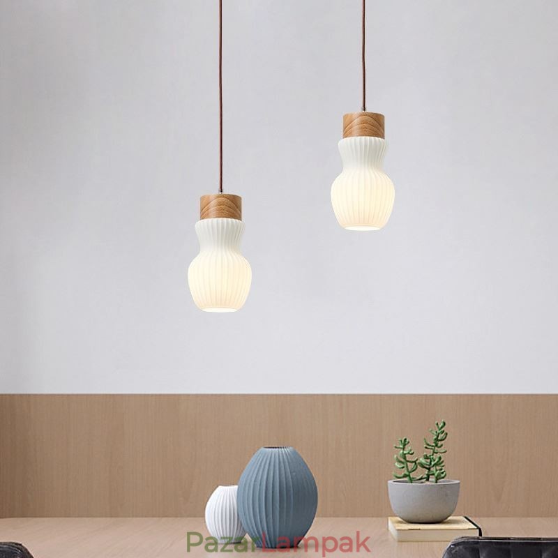 Japán fa függesztőlámpa, üveg vízforraló függőlámpa