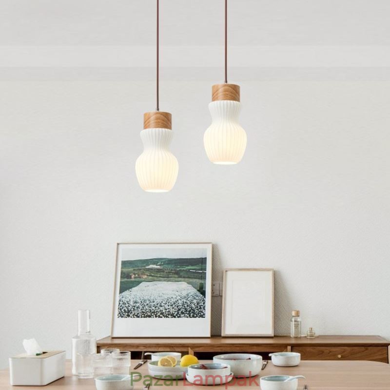 Japán fa függesztőlámpa, üveg vízforraló függőlámpa