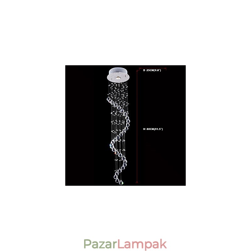 Kristály Függeszték Csillár Világítás 1 Lámpák Ezüst baldachinos átlátszó K9 Crystal Helix mennyezeti lámpák H80CM