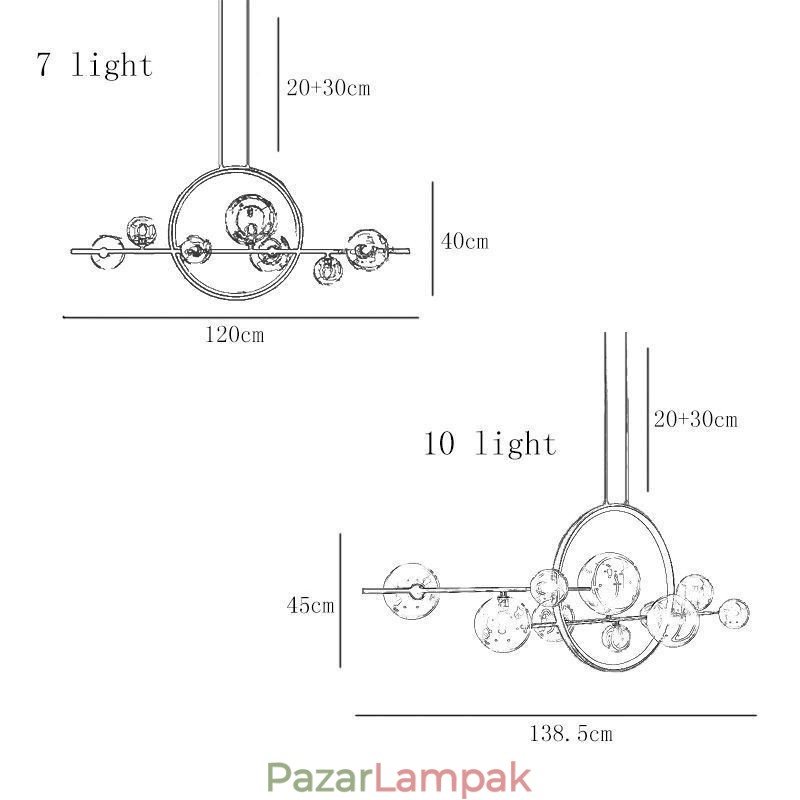 Modern fém csillár átlátszó üvegbuborékos függőlámpák