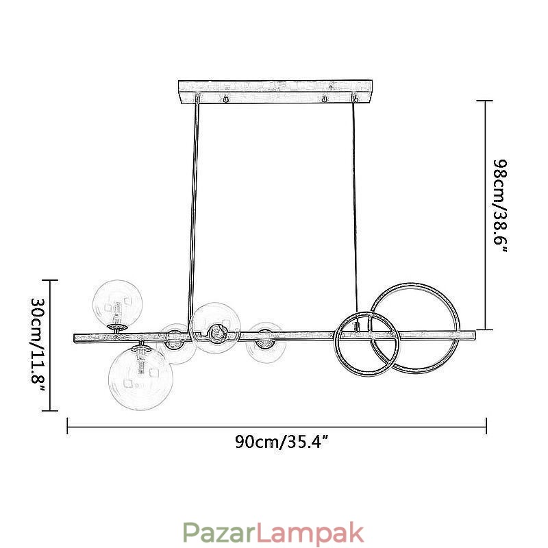 Modern üvegbuborék függőlámpa, fekete, hosszú konzolos lámpák