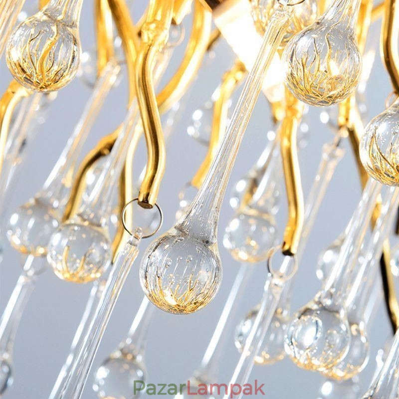 Nordic Crystal csillár virág, kerek árnyalatú luxus arany függőlámpa