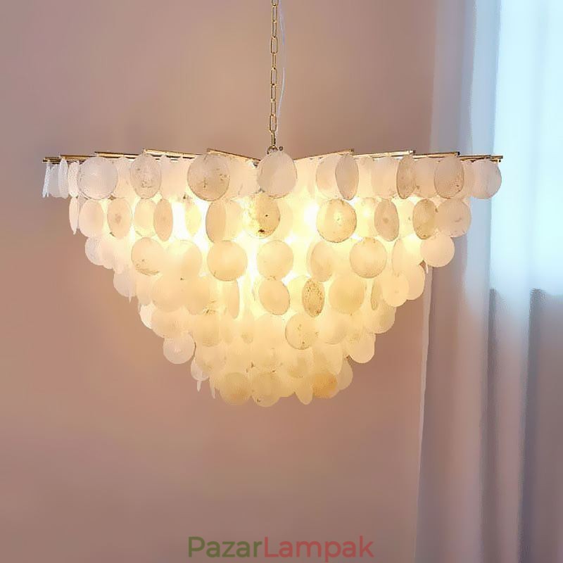 Natural Shell csillár kerek réteges függő könnyű étkező