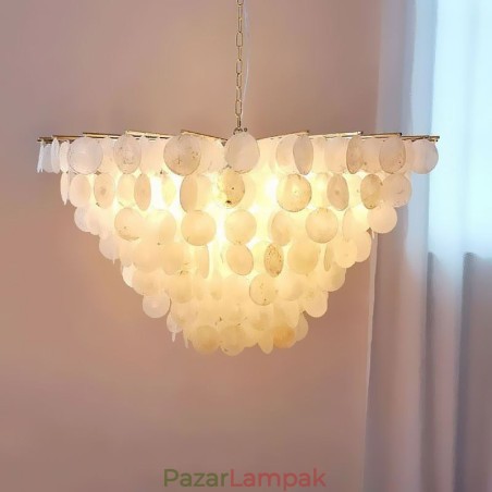 Natural Shell csillár kerek réteges függő könnyű étkező Natural Shell csillár kerek réteges függő könnyű étkező
