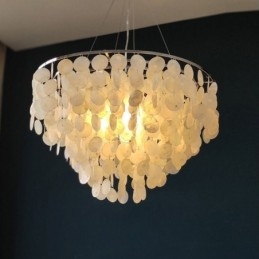 Capiz Shell Pendant Light Természetes függő, kerek réteges csillár