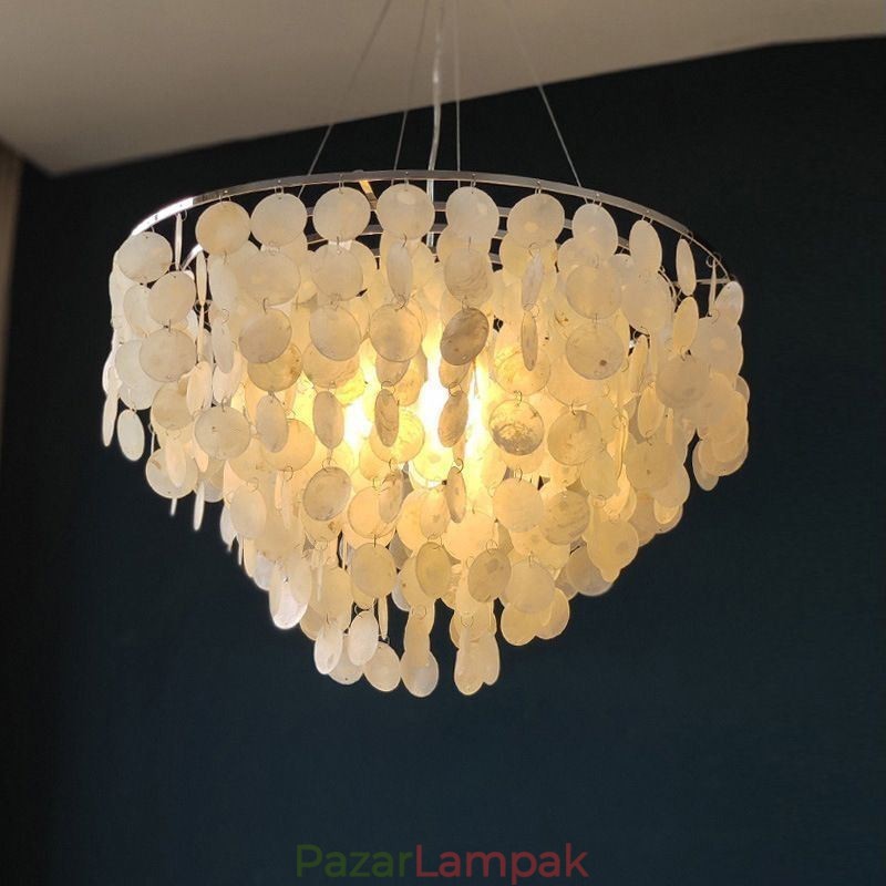 Capiz Shell Pendant Light Természetes függő, kerek réteges csillár