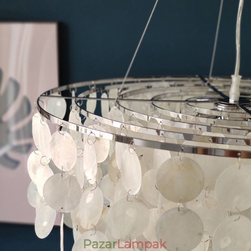 Capiz Shell Pendant Light Természetes függő, kerek réteges csillár