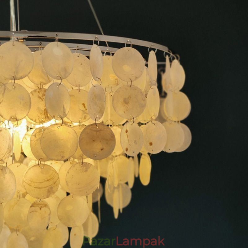 Capiz Shell Pendant Light Természetes függő, kerek réteges csillár