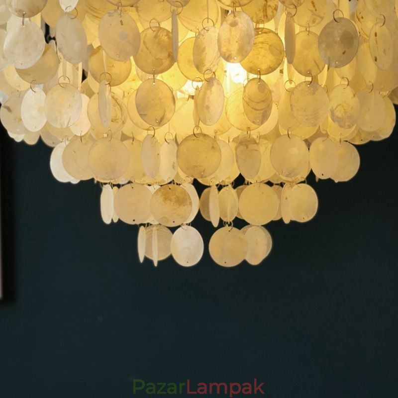 Capiz Shell Pendant Light Természetes függő, kerek réteges csillár