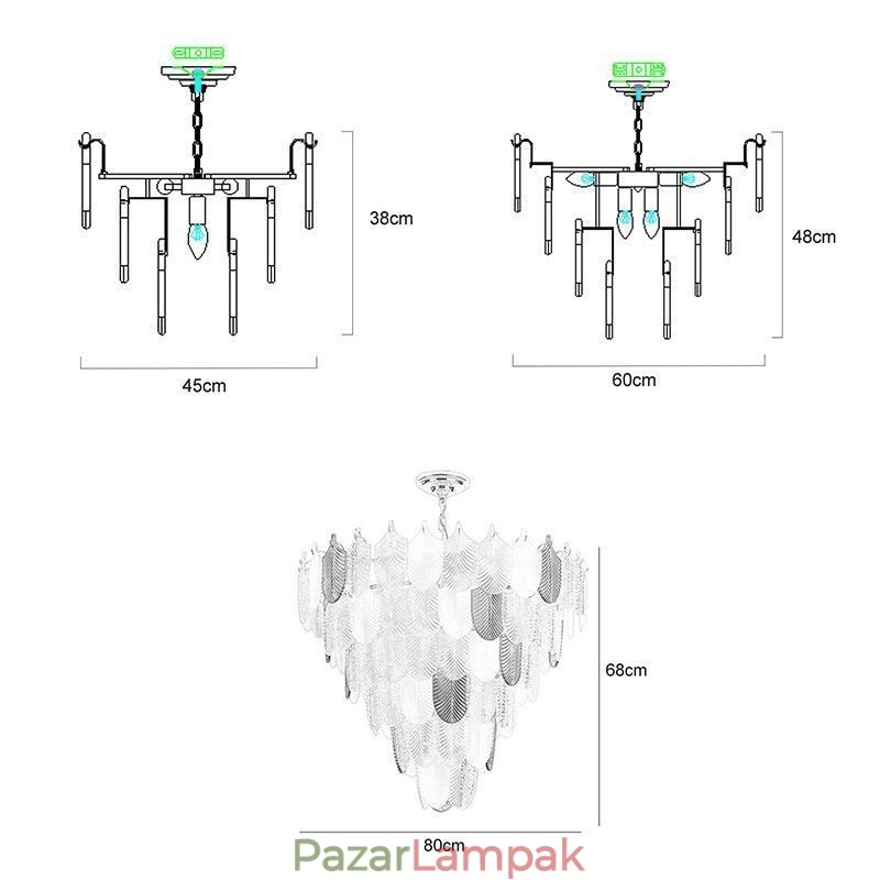Crystal Elegant Leaf függőlámpa Mennyezeti függőlámpa