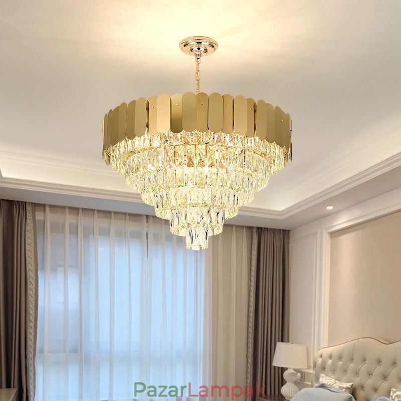 Modern, elegáns, kristályfüggő, kúpos mennyezeti lámpa
