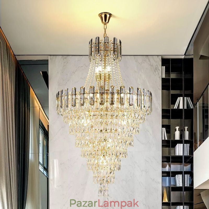 Modern, elegáns kristályfüggő lámpa, kúpos függőlámpa