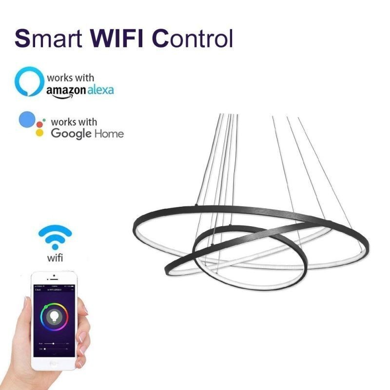 Modern függőlámpa alumínium fekete 3 gyűrűs függőlámpa