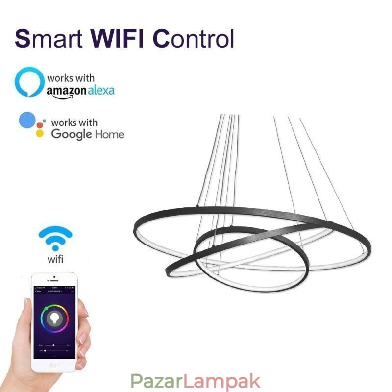 Modern függőlámpa alumínium fekete 3 gyűrűs függőlámpa