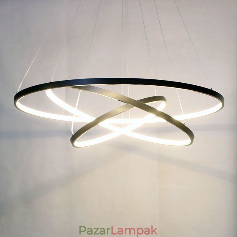 Modern függőlámpa alumínium fekete 3 gyűrűs függőlámpa