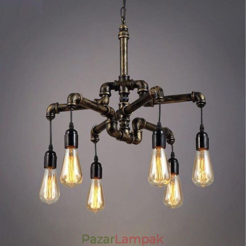 6 Világos Retro Ipari Vintage Water Pipe függeszték Világos csillár Country rusztikus stílusban