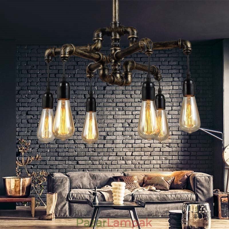 6 Világos Retro Ipari Vintage Water Pipe függeszték Világos csillár Country rusztikus stílusban