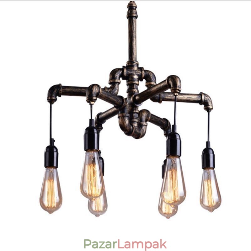 6 Világos Retro Ipari Vintage Water Pipe függeszték Világos csillár Country rusztikus stílusban