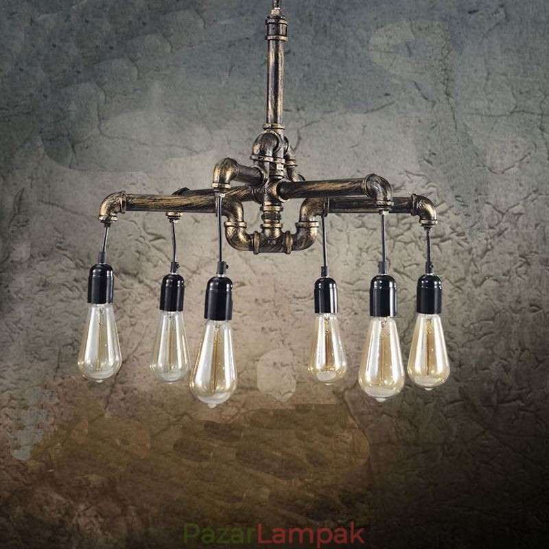 6 Világos Retro Ipari Vintage Water Pipe függeszték Világos csillár Country rusztikus stílusban