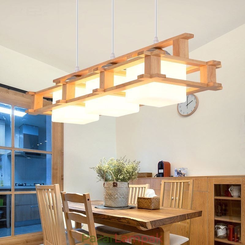 Creative 3 Lights tölgy függőlámpa Dekoratív fa mennyezeti lámpa kávézó