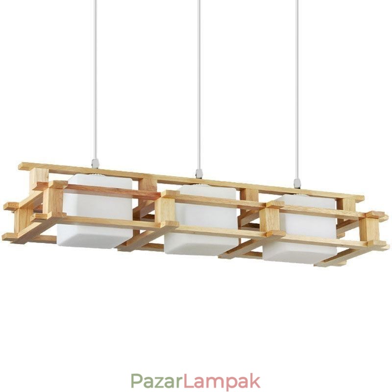 Creative 3 Lights tölgy függőlámpa Dekoratív fa mennyezeti lámpa kávézó
