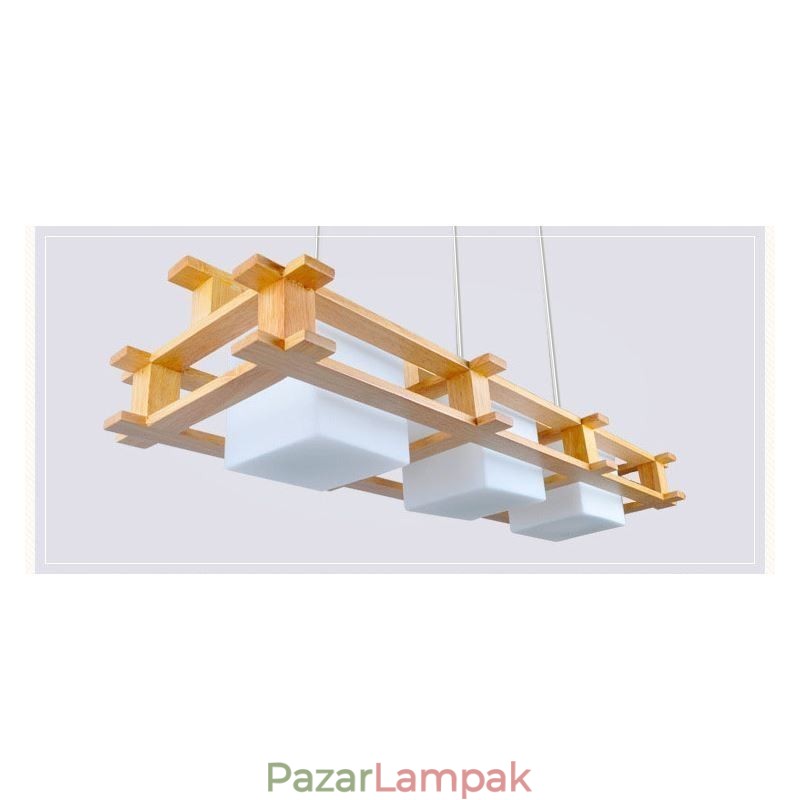 Creative 3 Lights tölgy függőlámpa Dekoratív fa mennyezeti lámpa kávézó