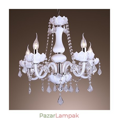 Elegáns kristálycsillár 5 fehér lámpával Elegáns kristálycsillár 5 fehér lámpával