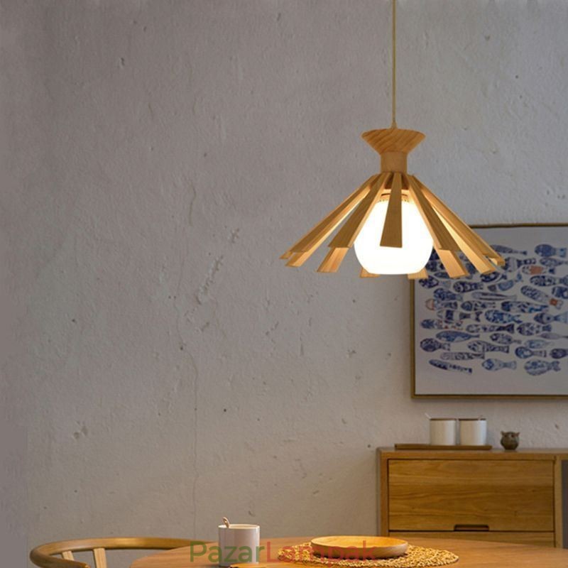 Egyszerű stílusú fa függesztett lámpatest