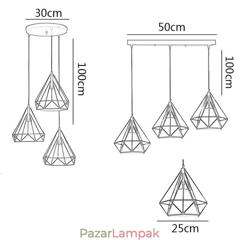 Gyémánt alakú függőlámpa Modern minimalista dekoratív lámpatest