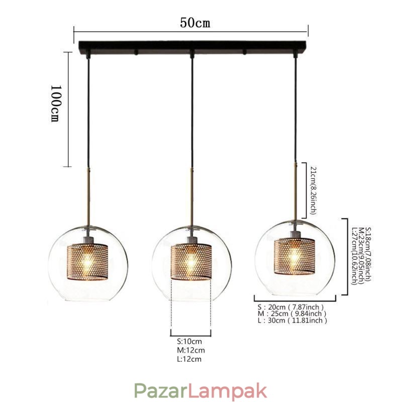 Minimalista üvegfürt függőlámpa 3 fényű mennyezeti fénysziget