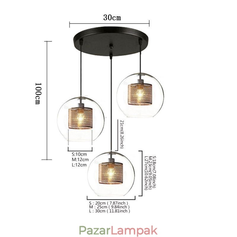 Minimalista üvegfürt függőlámpa 3 fényű mennyezeti fénysziget