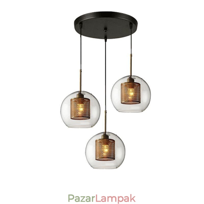Minimalista üvegfürt függőlámpa 3 fényű mennyezeti fénysziget