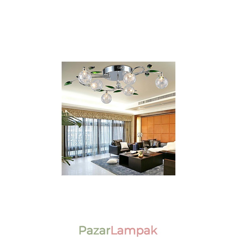 Csillár 6 Light Country Alumínium Üveg Króm