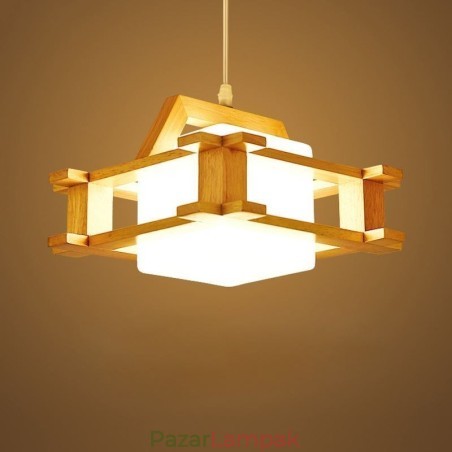 Nordic stílusú tölgy függőlámpa mattüveg lámpaernyővel Cafe