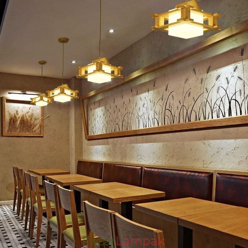 Nordic stílusú tölgy függőlámpa mattüveg lámpaernyővel Cafe