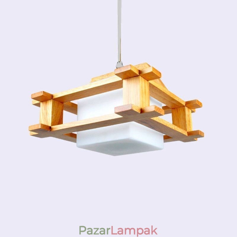 Nordic stílusú tölgy függőlámpa mattüveg lámpaernyővel Cafe