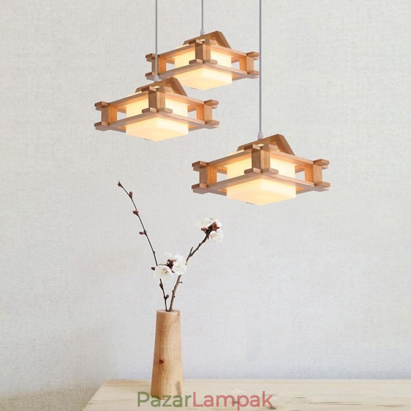 Nordic stílusú tölgy függőlámpa mattüveg lámpaernyővel Cafe