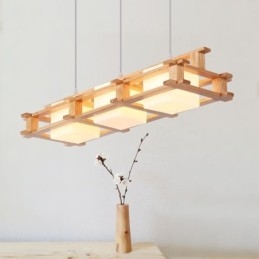 Creative 3 Lights tölgy függőlámpa Dekoratív fa mennyezeti lámpa kávézó