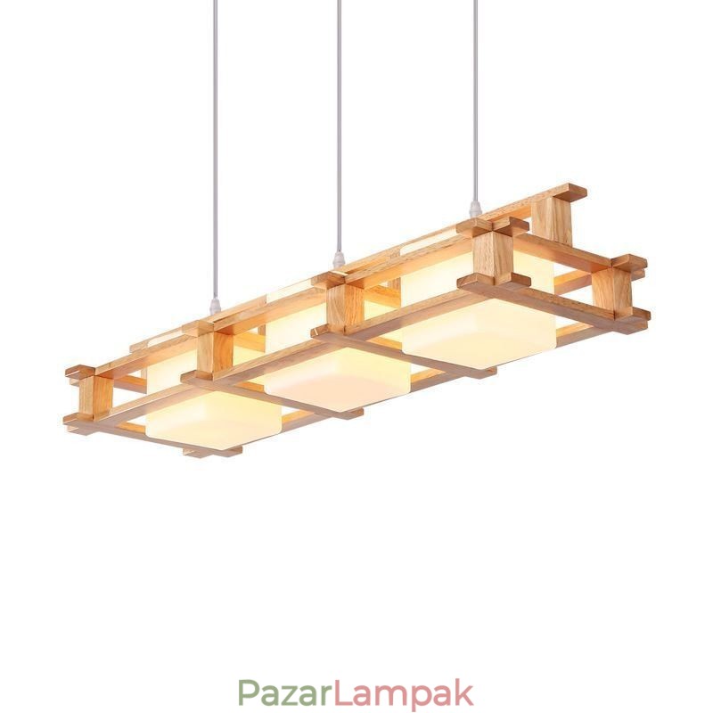 Creative 3 Lights tölgy függőlámpa Dekoratív fa mennyezeti lámpa kávézó