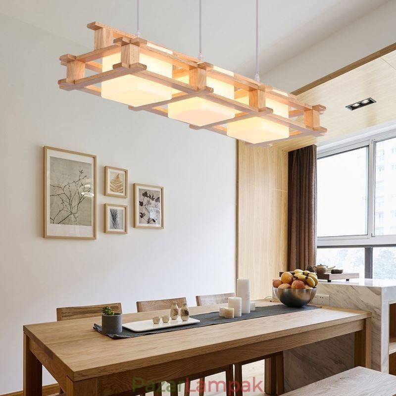 Creative 3 Lights tölgy függőlámpa Dekoratív fa mennyezeti lámpa kávézó