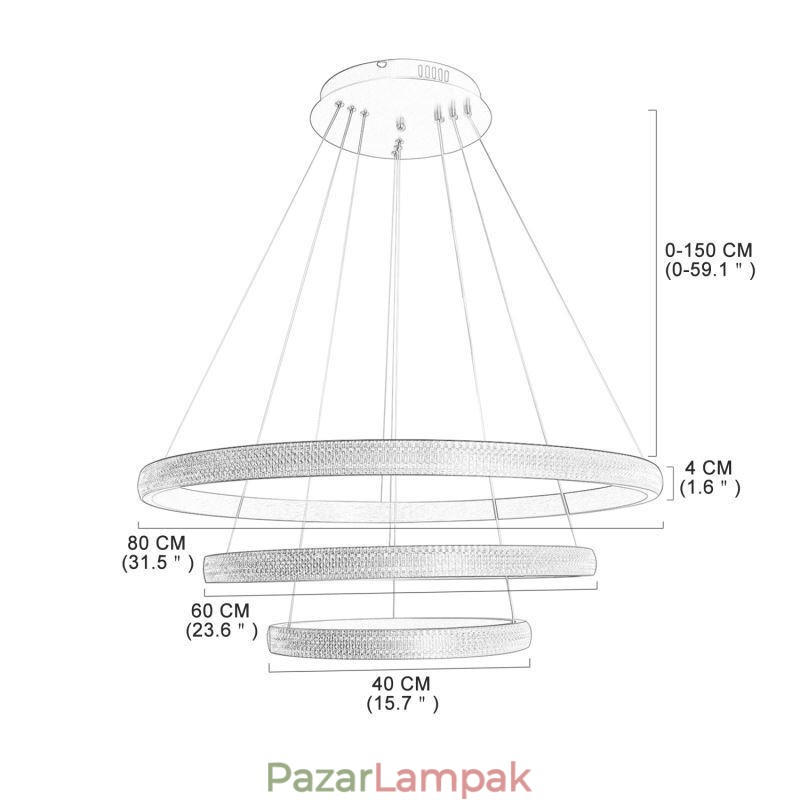 Modern függőlámpa akril 3 gyűrűs lámpa 80+60+40cm
