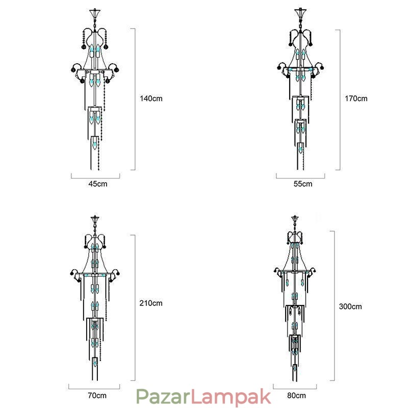 Elegáns hosszú függő kristálycsillár