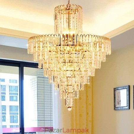 Modern, elegáns kristályfüggő fényű kúpos csillár Modern, elegáns kristályfüggő fényű kúpos csillár