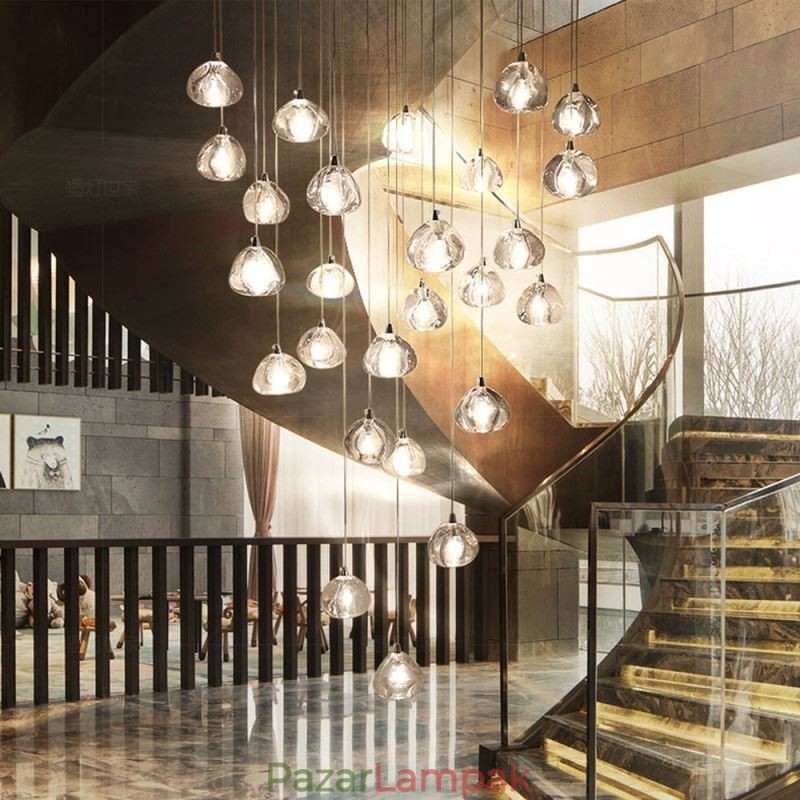 Modern kristályfürt függőlámpa Egyedi kristály lámpaernyős duplex lépcső