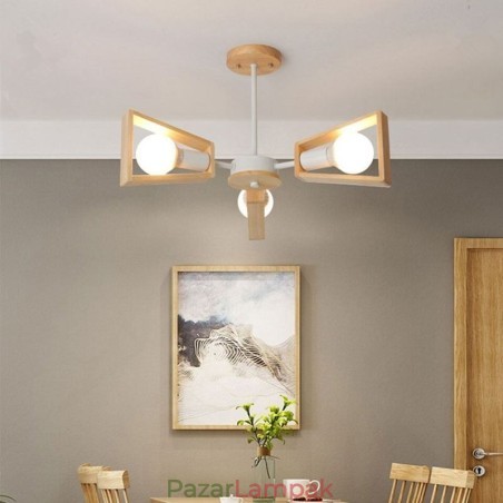 Modern, legyező alakú csillár, elegáns fa függőlámpa Modern, legyező alakú csillár, elegáns fa függőlámpa