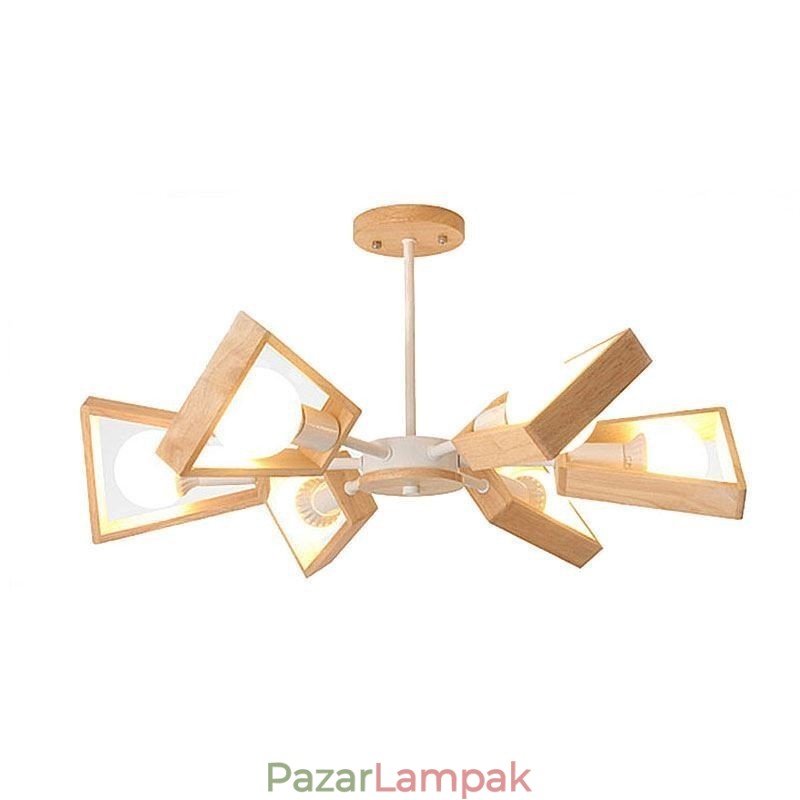 Modern, legyező alakú csillár, elegáns fa függőlámpa