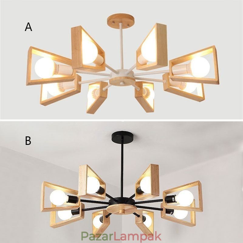 Modern, legyező alakú csillár, elegáns fa függőlámpa
