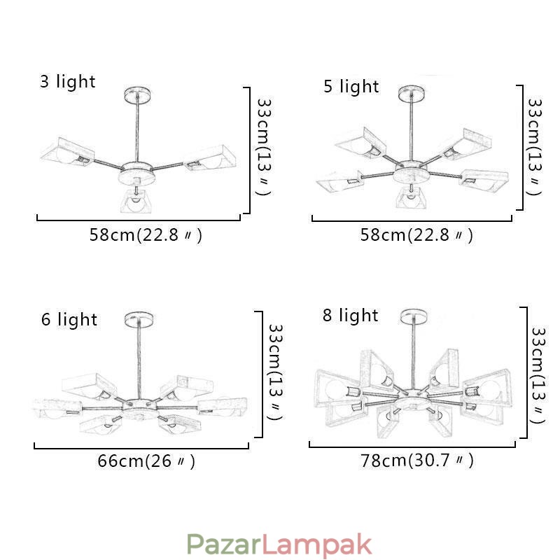 Modern, legyező alakú csillár, elegáns fa függőlámpa