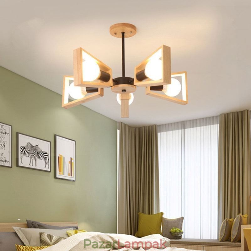 Modern, legyező alakú csillár, elegáns fa függőlámpa